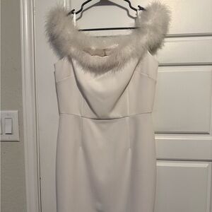 Gianni Bini White Dress with Fur Trim